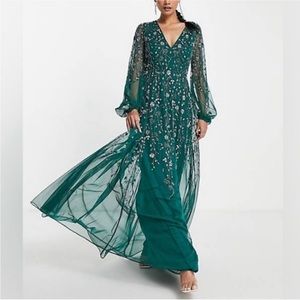 ASOS CURVE  maxi dress with blouson sleeve and delicate floral embellishment